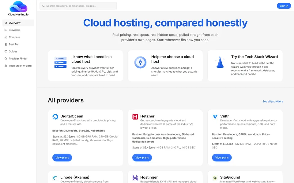 CloudHosting, Homepage